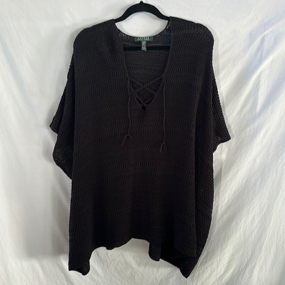 Lauren Boho black woven lightweight sweater/poncho